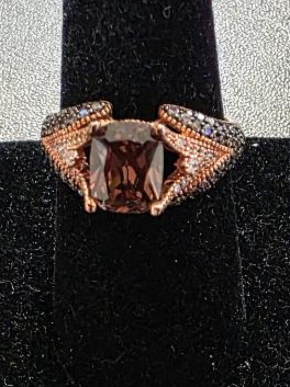Mocha & White Diamond Simulant Rose Ring - Size 9